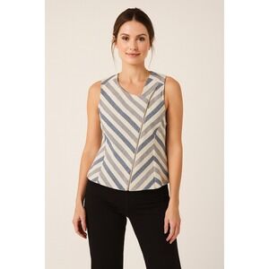 Chico's Modern Nautical‎ Zip Top Womens 2 Large White Gray Blue Stripe Linen